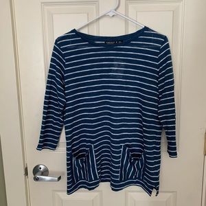 Navy and White Striped Shirt w/ Pockets